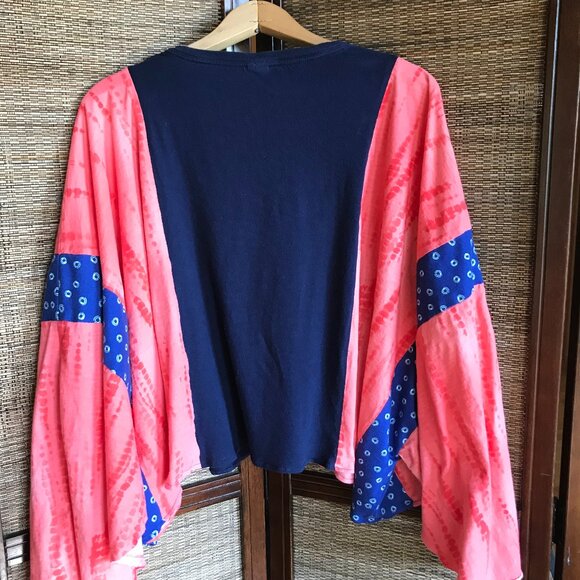 Upcycled Patriotic Poncho T-Shirt, Fits L-4X: Oversized Handmade Cropped Tunic - Picture 12 of 13